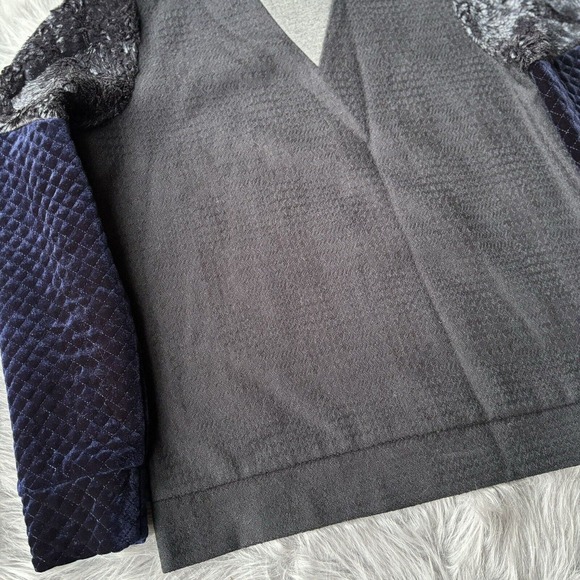 Basic House Sweater Sz M Long Sleeve Pullover Crushed Velvet Faux Fur Blue Grey - Picture 2 of 13